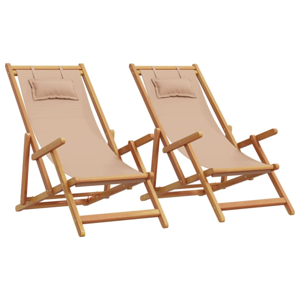 Vidaxl (Taupe, With Armrest/ 2 Pcs) Folding Beach Chair Outdoor Chair Garden Beach Fabric And Wooden Frame