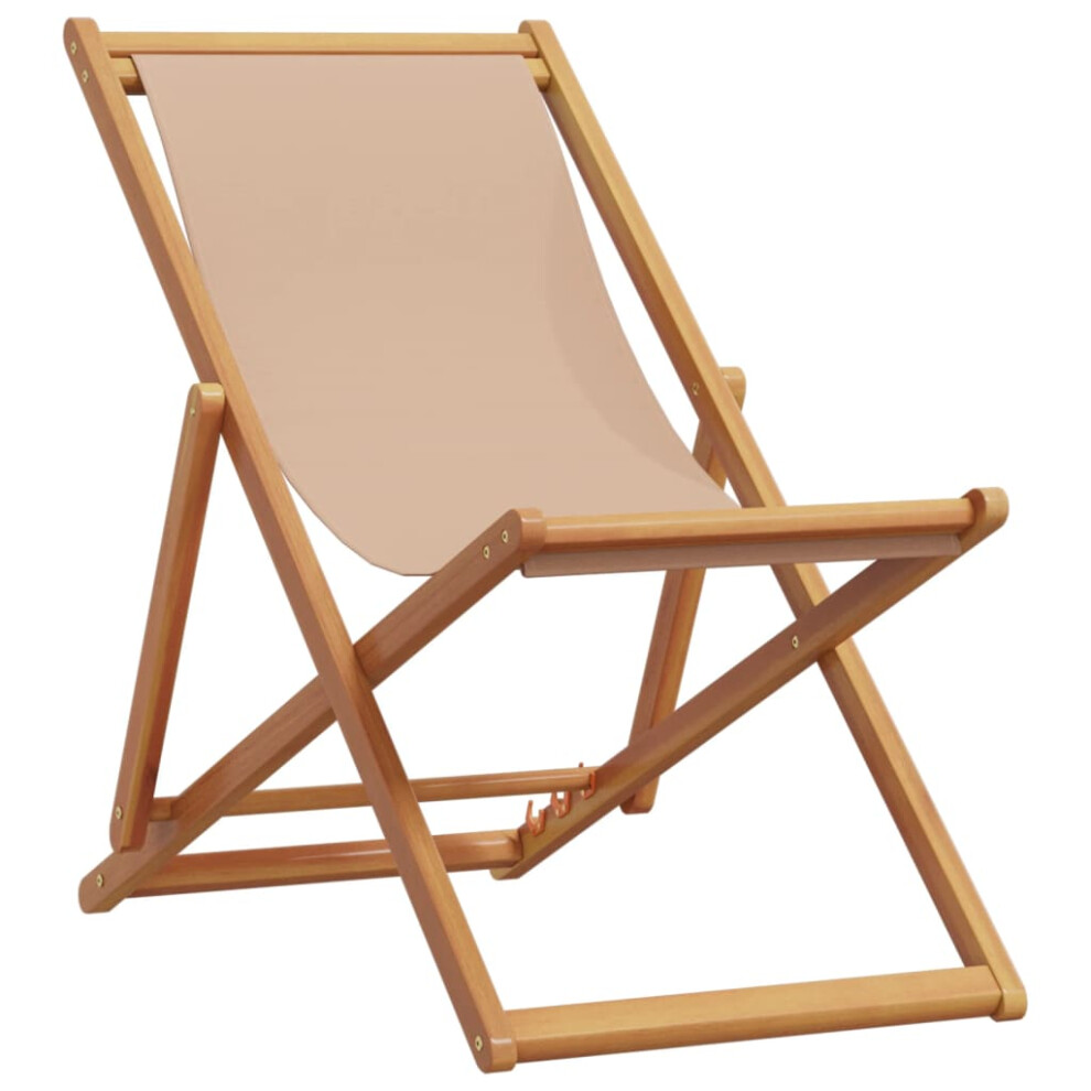 Vidaxl (Taupe, Without Armrest/ 1 Pcs) Folding Beach Chair Outdoor Chair Garden Beach Fabric And Wooden Frame