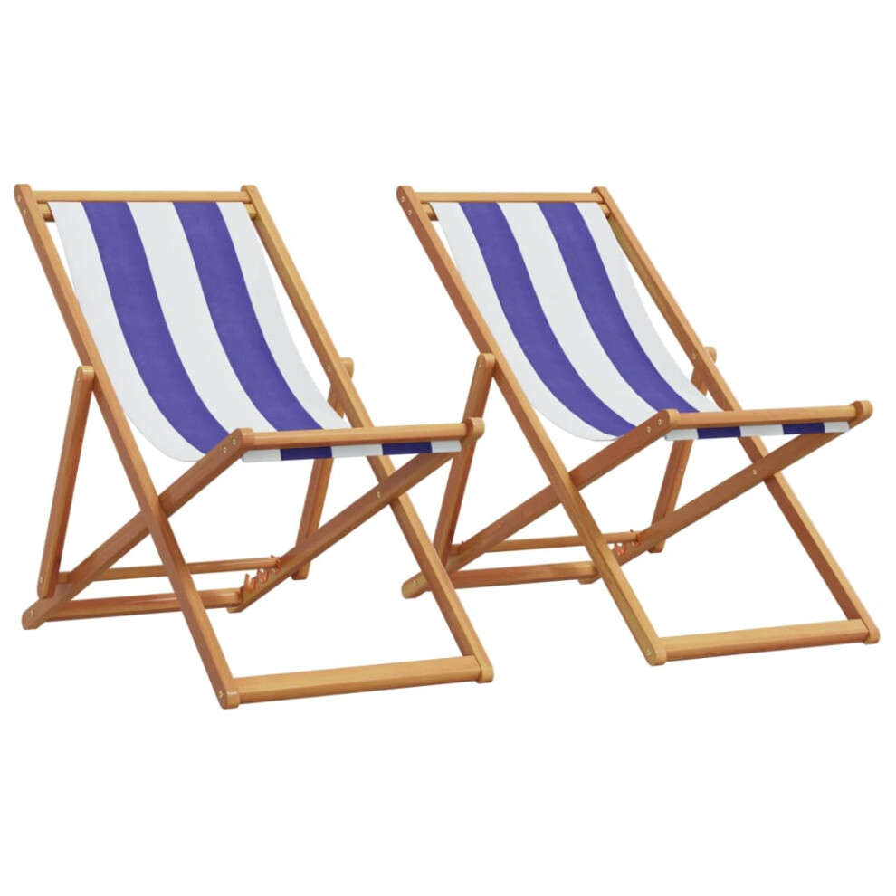 (blue and white, without armrest/ 2 pcs) vidaXL Folding Beach Chair Outdoor Chair Garden Beach Fabric and Wooden Frame