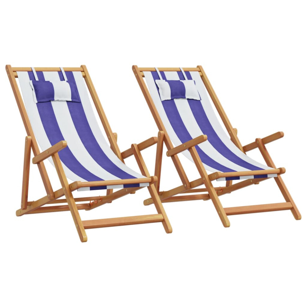 (blue and white, with armrest/ 2 pcs) vidaXL Folding Beach Chair Outdoor Chair Garden Beach Fabric and Wooden Frame