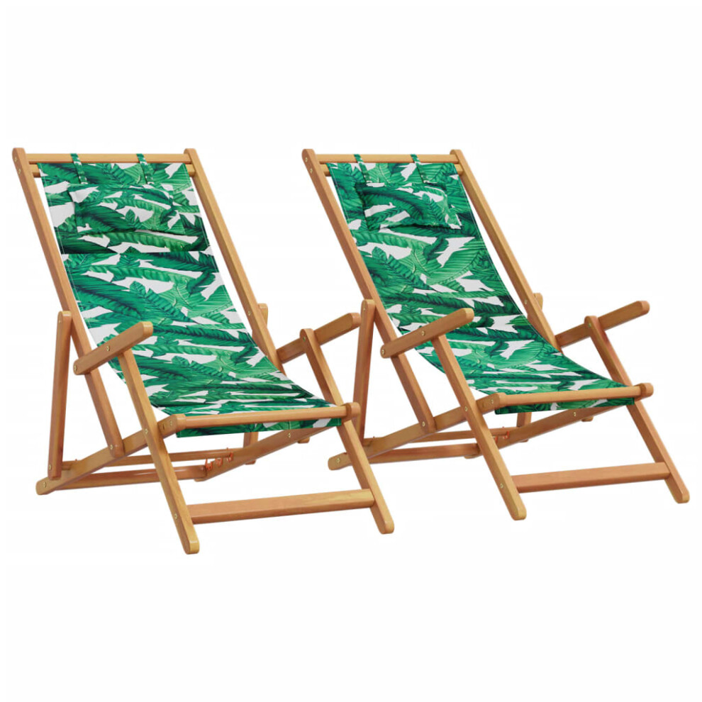Vidaxl (Leaf Pattern, With Armrest/ 2 Pcs) Folding Beach Chair Outdoor Chair Garden Beach Fabric And Wooden Frame