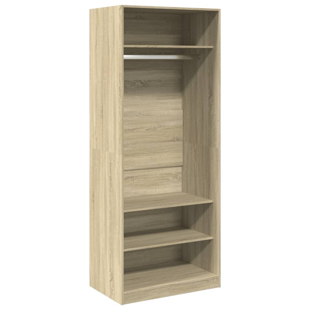 Vidaxl (Sonoma Oak, 80 X 50 X 200 Cm/ 3 Shelves Piece) Wardrobe Clothing Storage Hanger Clothes Cabinet Closet Engineered Wood