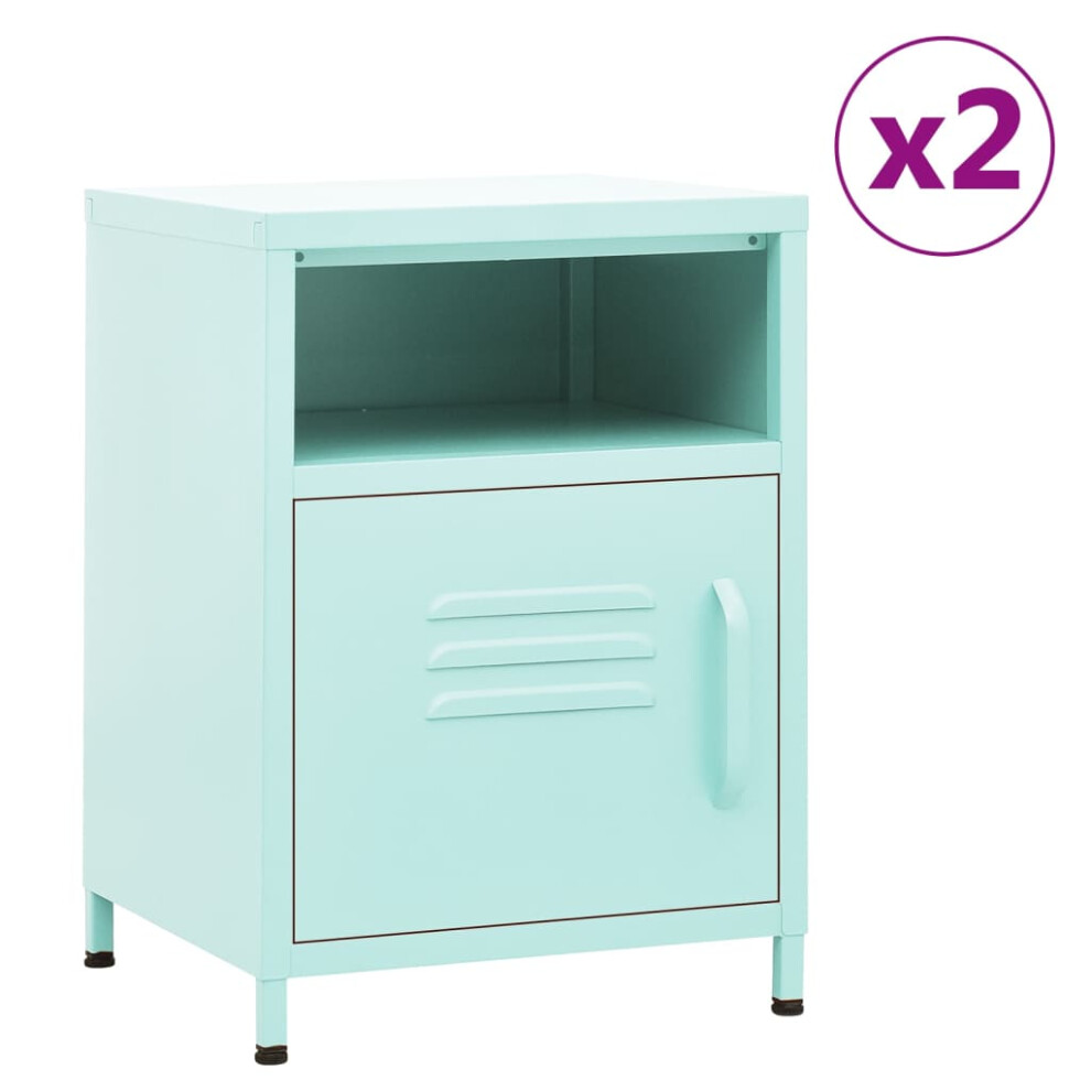 (mint) vidaXL 1/2x Nightstand Steel Bedside Bed Side Storage Cabinet Multi Colours