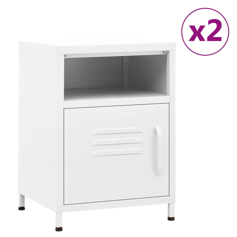 (white) vidaXL 1/2x Nightstand Steel Bedside Bed Side Storage Cabinet Multi Colours