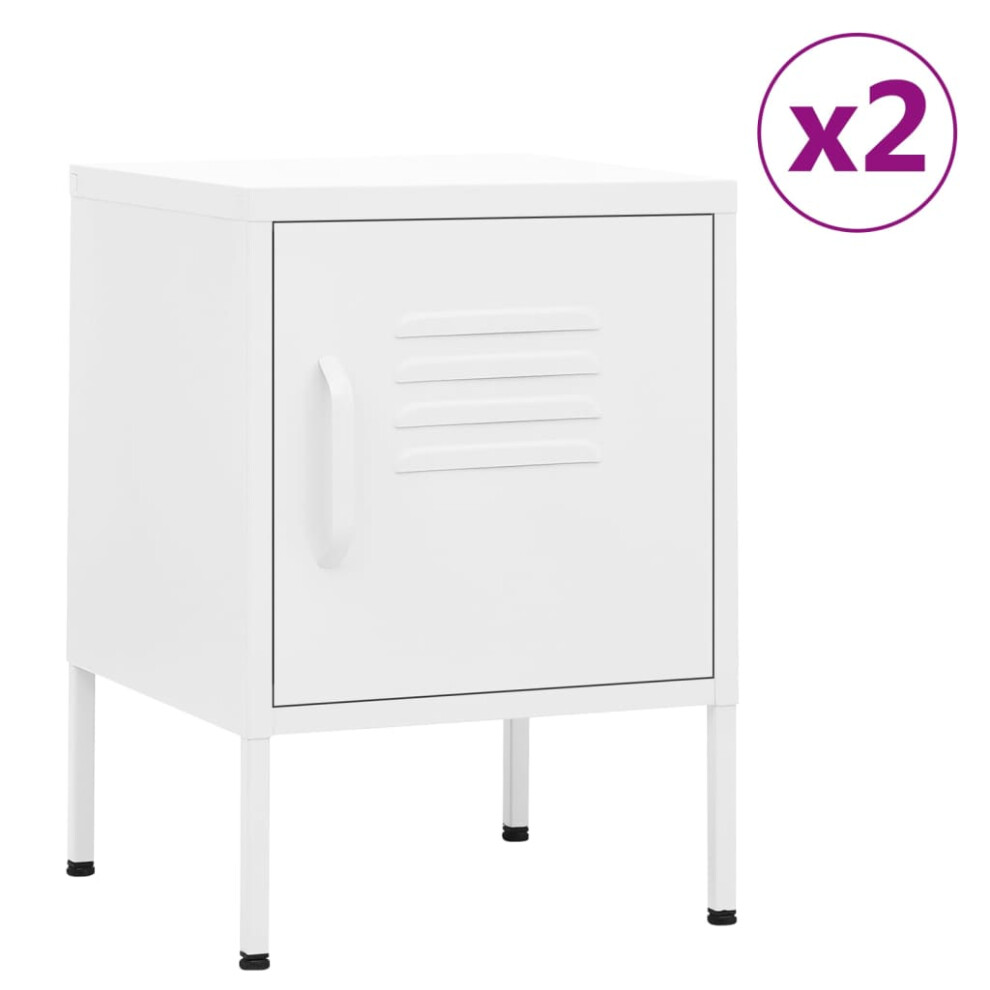 (white, 2 pcs) vidaXL 1/2x Nightstand Steel Bedside Bed Side Storage Cabinet Multi Colours