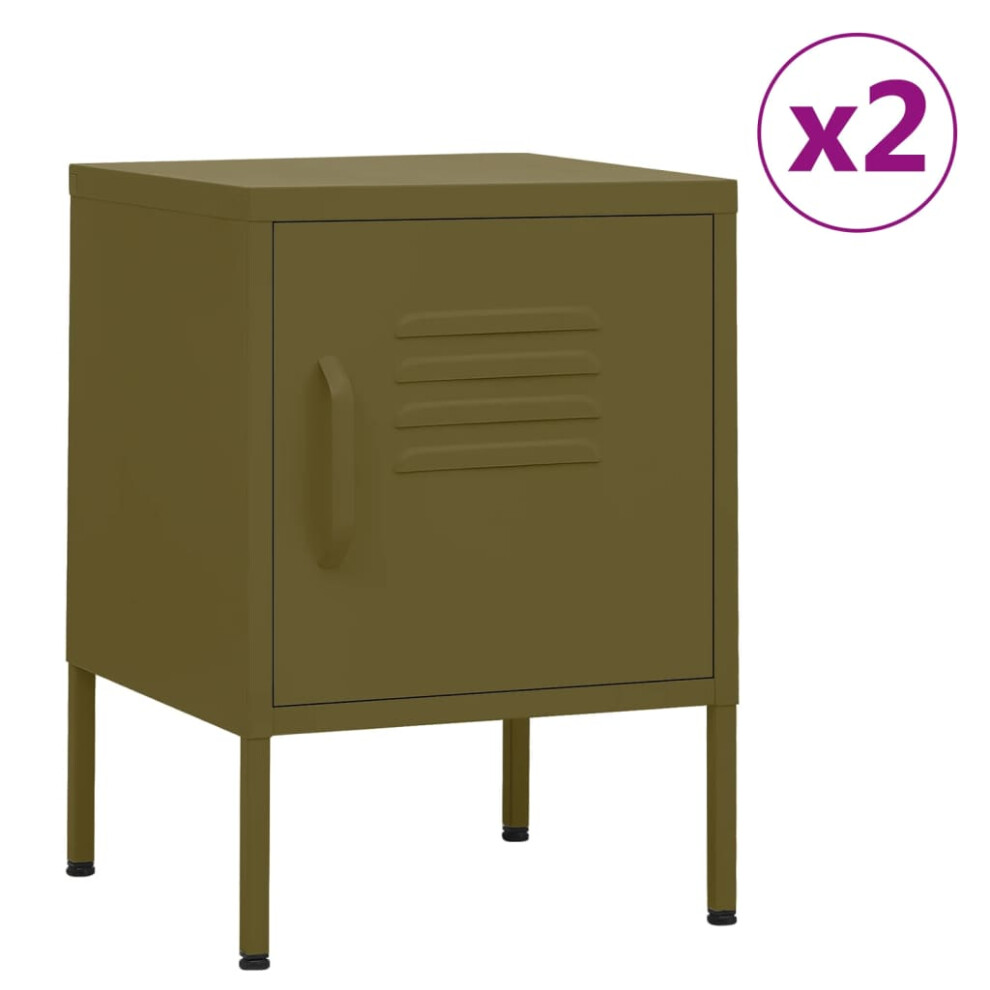 Vidaxl (Olive Green, 2 Pcs) 1/2X Nightstand Steel Bedside Bed Side Storage Cabinet Multi Colours
