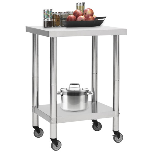 VidaXL (60 x 45 x 85 cm) vidaXL Kitchen Work Table with Wheels Home Gastronomy Workable Multi Sizes 1