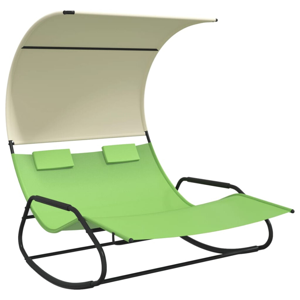 (green) vidaXL Rocking Double Sun Lounger with Canopy Garden Sun Bed Outdoor Day Bed