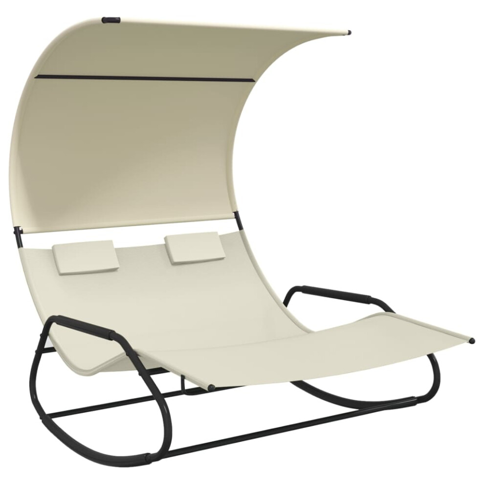 (cream) vidaXL Rocking Double Sun Lounger with Canopy Garden Sun Bed Outdoor Day Bed