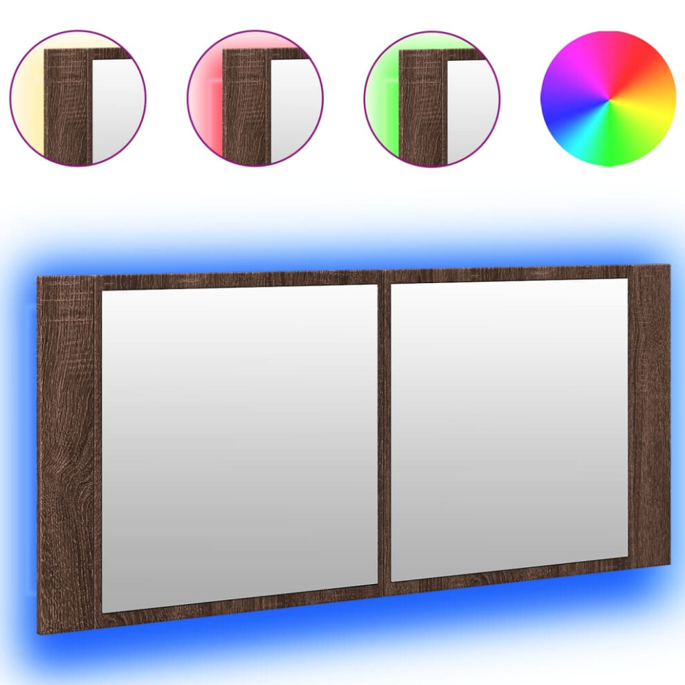 Vidaxl (Brown Oak) Led Bathroom Mirror Cabinet Washroom Mirror Storage Cupboard Organiser
