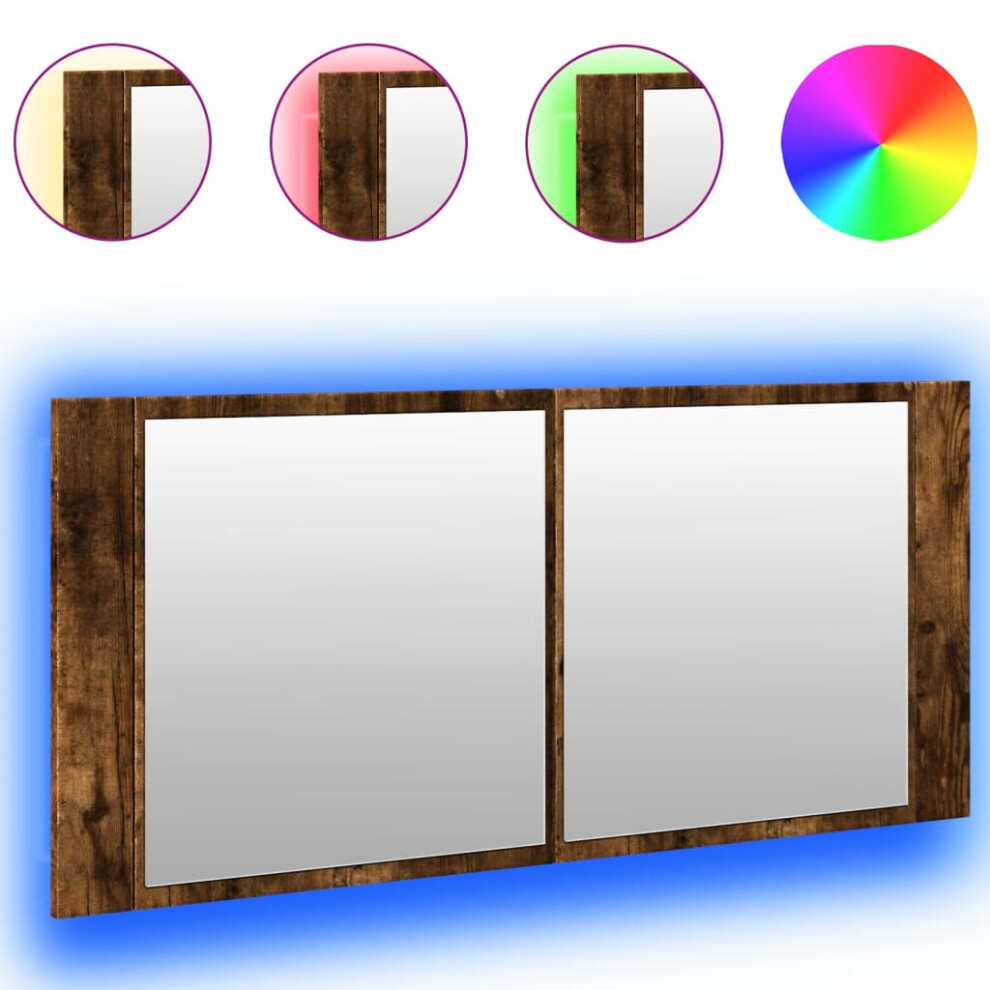 Vidaxl (Smoked Oak) Led Bathroom Mirror Cabinet Washroom Mirror Storage Cupboard Organiser