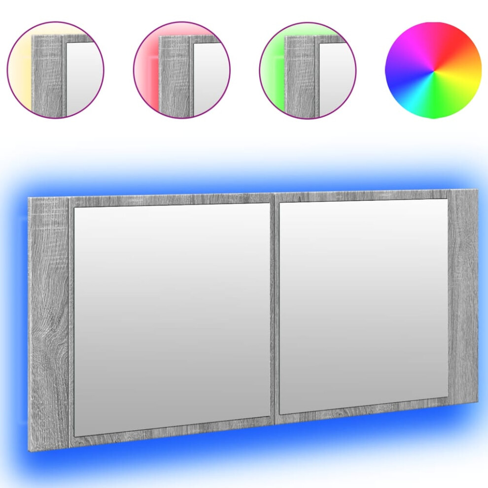 Vidaxl (Grey Sonoma) Led Bathroom Mirror Cabinet Washroom Mirror Storage Cupboard Organiser