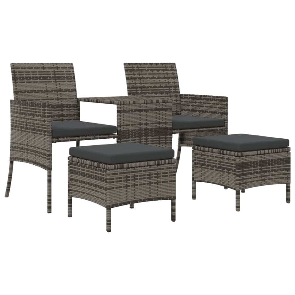 (grey) vidaXL Garden Sofa 2-Seater with Table and Stools Patio Sofa Grey Poly Rattan