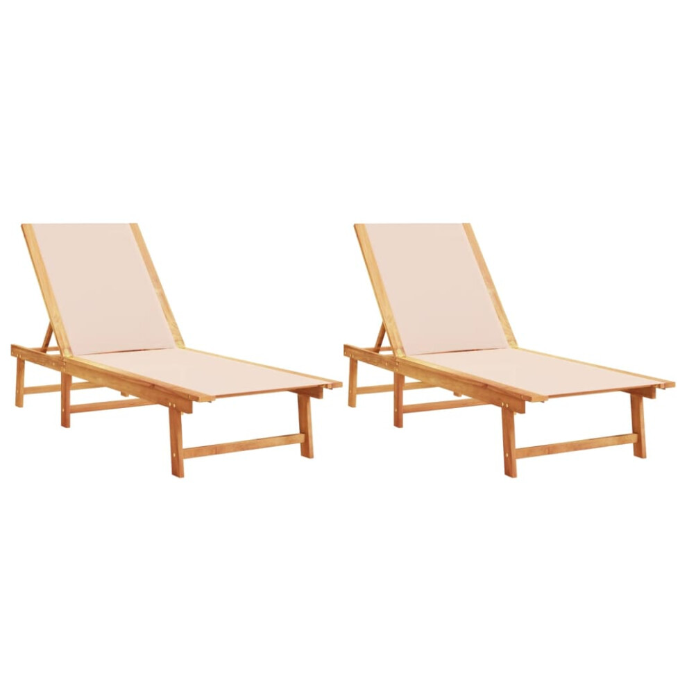 Vidaxl (Cream, 2X Sun Lounger) Sun Lounger Bed Outdoor Garden Recliner Solid Acacia Wood And Textilene