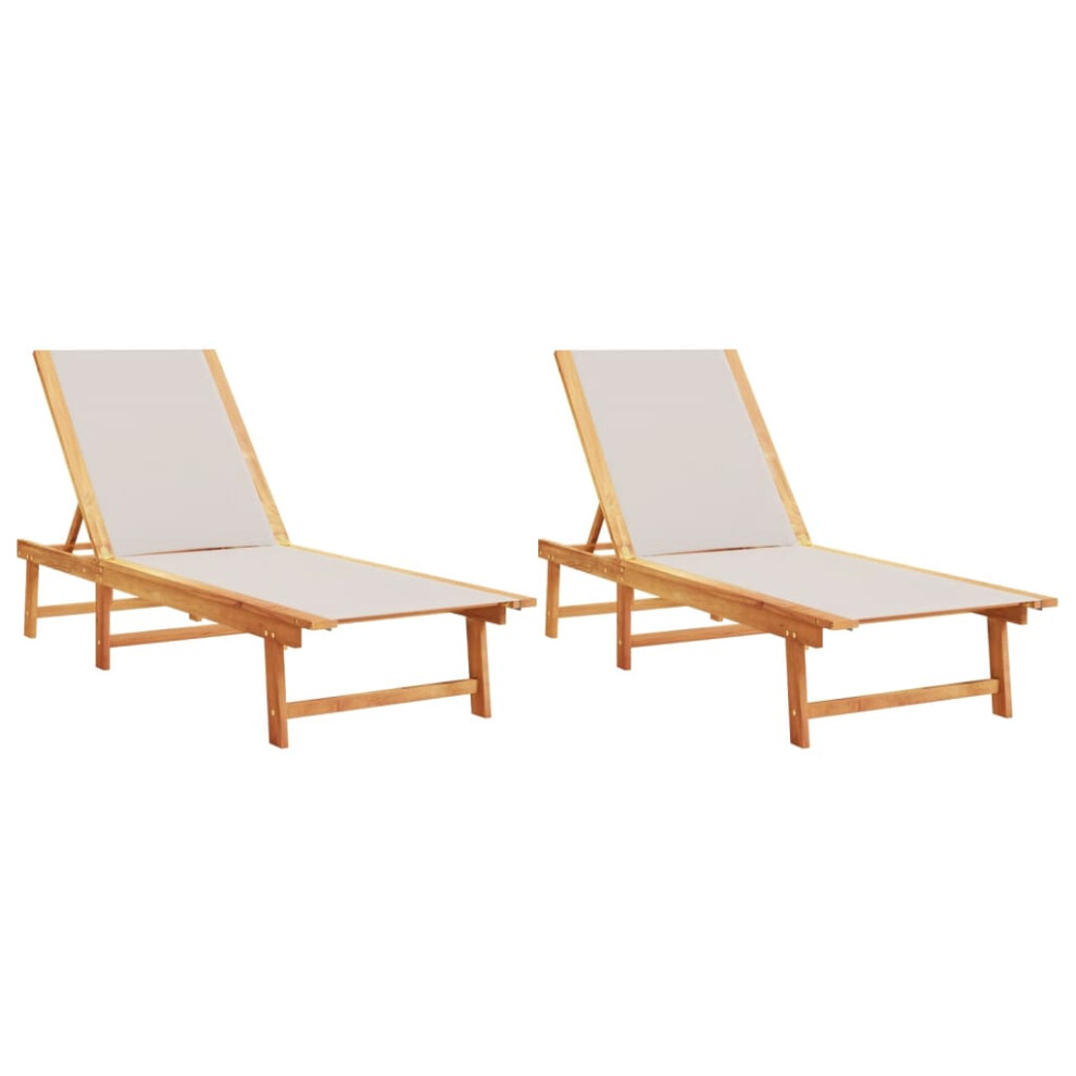 Vidaxl (Grey, 2X Sun Lounger) Sun Lounger Bed Outdoor Garden Recliner Solid Acacia Wood And Textilene