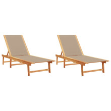vidaXL Sonnenliegen 2 Stk. Taupe Massivholz Akazie und Textilene