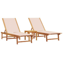 (cream, 2x sun lounger + table) vidaXL Sun Lounger Bed Outdoor Garden Recliner Solid Acacia Wood and Textilene