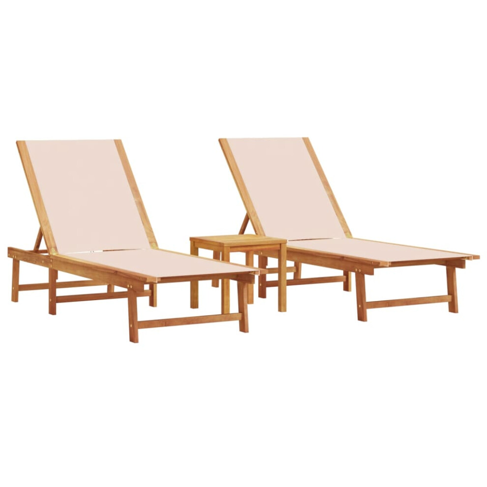 Vidaxl (Cream, 2X Sun Lounger + Table) Sun Lounger Bed Outdoor Garden Recliner Solid Acacia Wood And Textilene