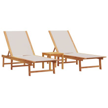 (grey, 2x sun lounger + table) vidaXL Sun Lounger Bed Outdoor Garden Recliner Solid Acacia Wood and Textilene