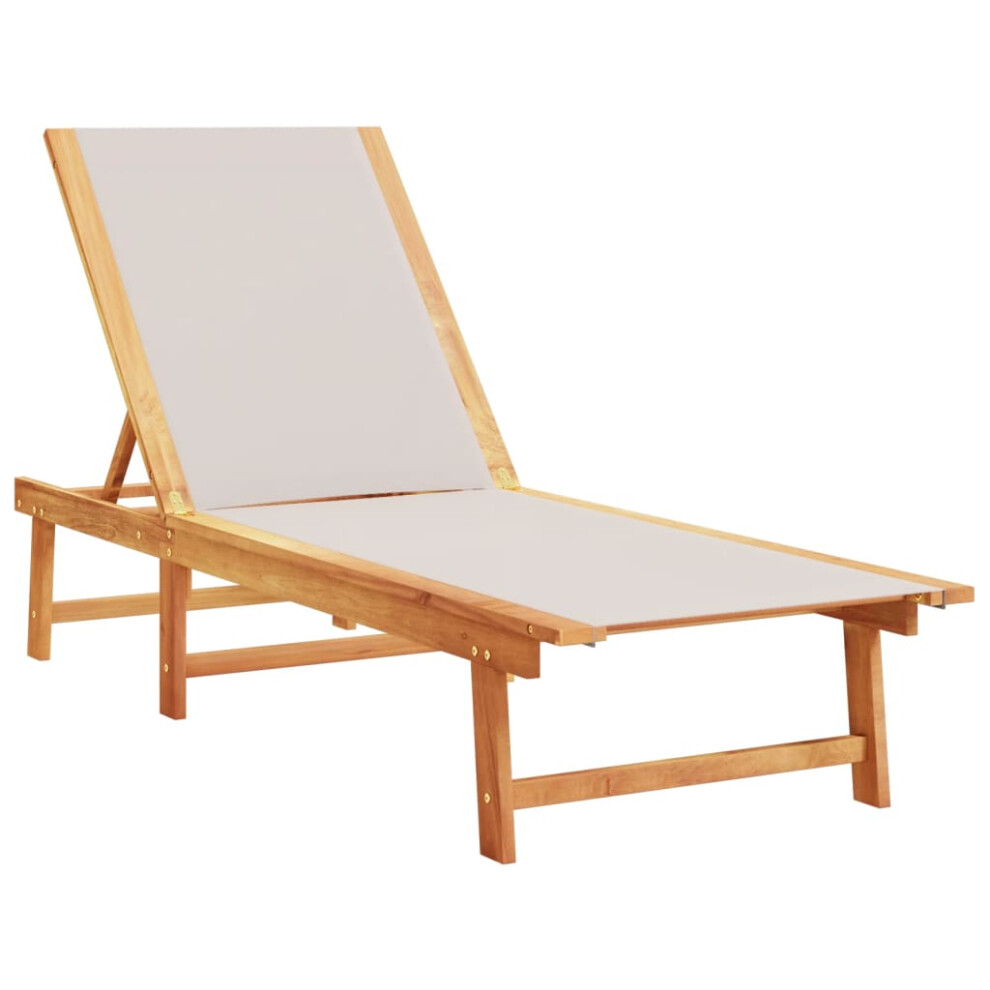 (grey, sun lounger) vidaXL Sun Lounger Bed Outdoor Garden Recliner Solid Acacia Wood and Textilene