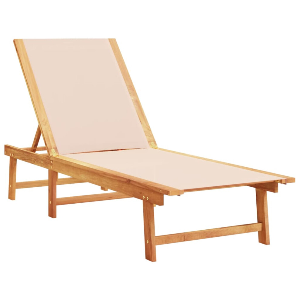 Vidaxl (Cream, Sun Lounger) Sun Lounger Bed Outdoor Garden Recliner Solid Acacia Wood And Textilene