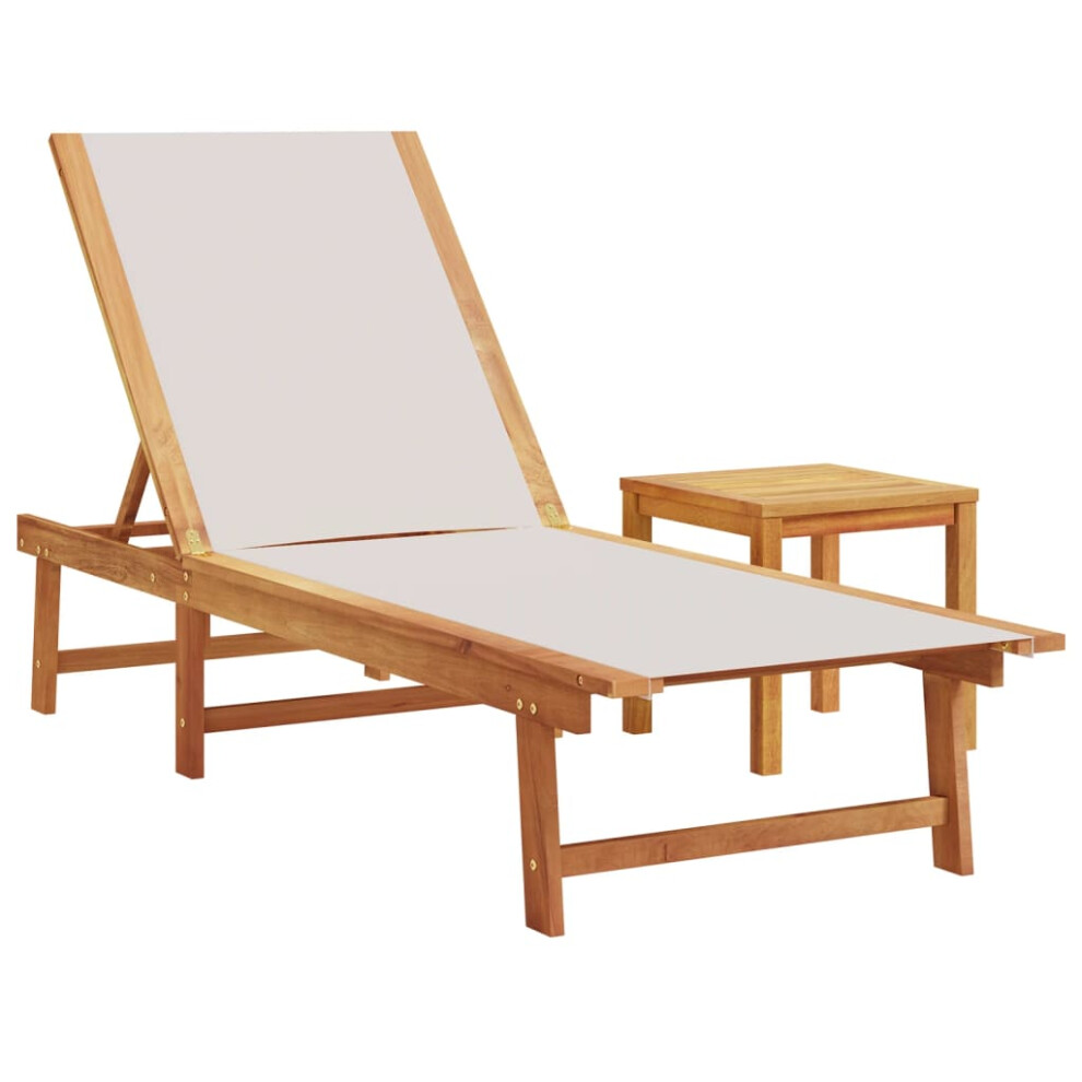 (grey, sun lounger + table) vidaXL Sun Lounger Bed Outdoor Garden Recliner Solid Acacia Wood and Textilene