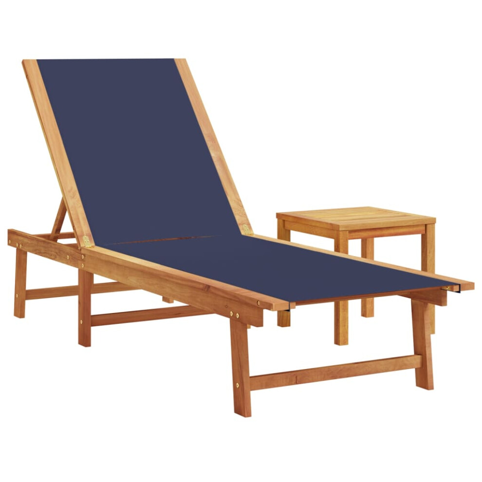 Vidaxl (Blue, Sun Lounger + Table) Sun Lounger Bed Outdoor Garden Recliner Solid Acacia Wood And Textilene
