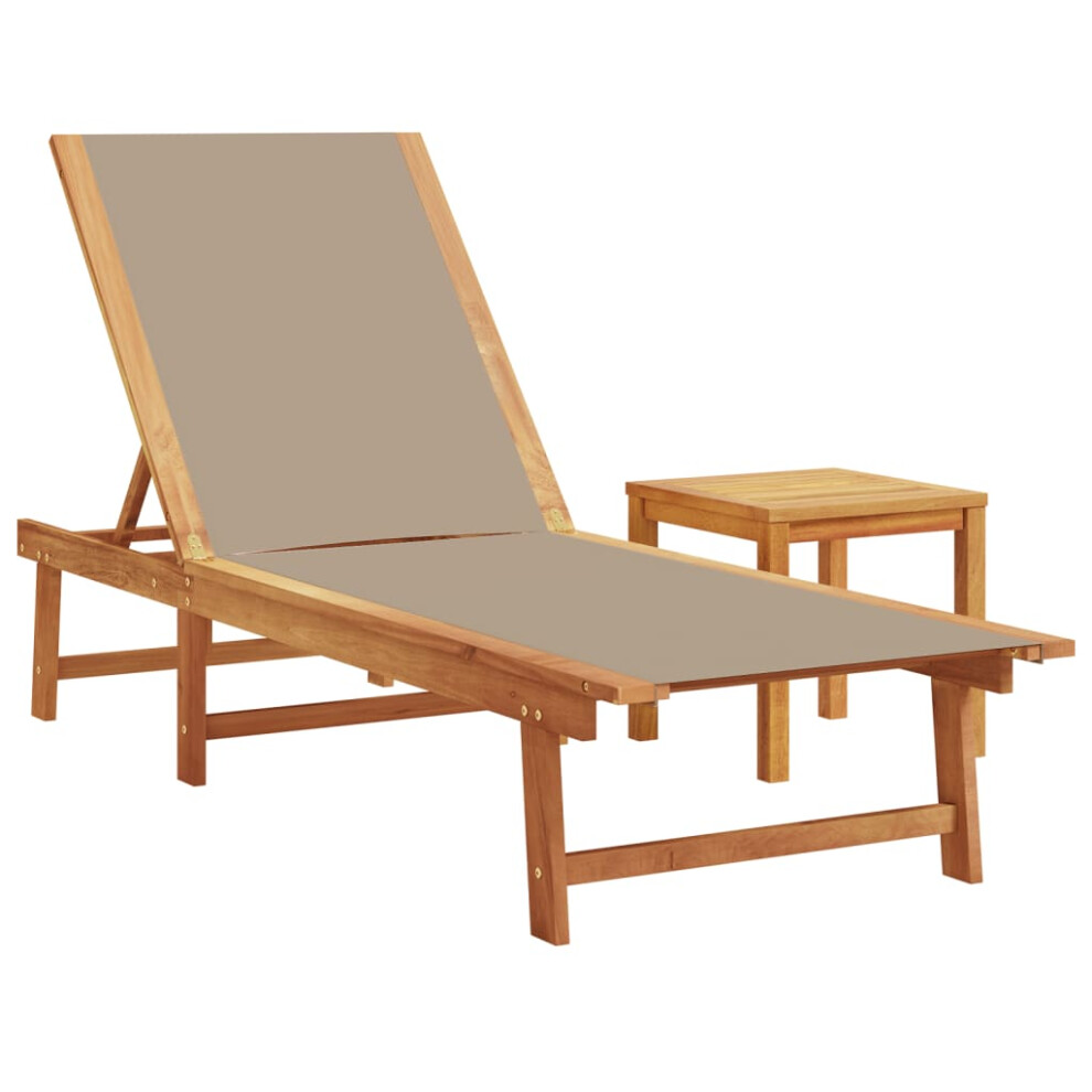 (taupe, sun lounger + table) vidaXL Sun Lounger Bed Outdoor Garden Recliner Solid Acacia Wood and Textilene