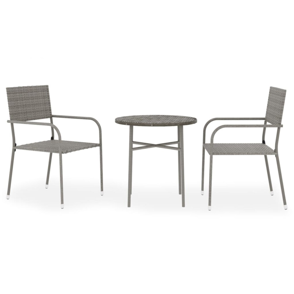 Vidaxl (Grey) Garden Dining Set 3 Piece Poly Rattan Outdoor Furniture Black/Grey