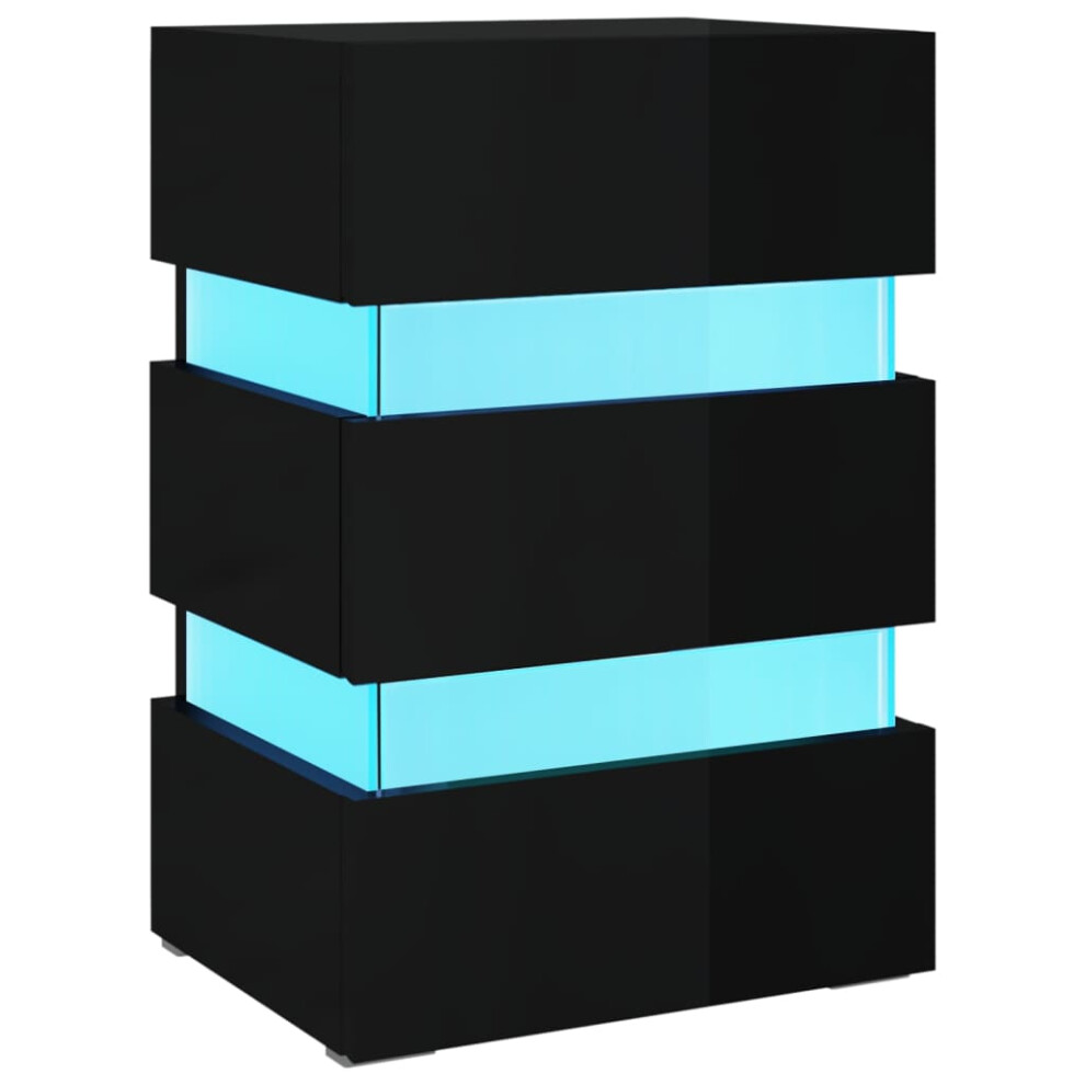 Vidaxl (High Gloss Black) Led Bedside Cabinet Side Table Bed Stand Bed Cabinet Engineered Wood