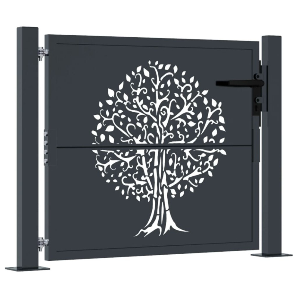 Vidaxl (105 X 80 Cm) Garden Gate Driveway Gate Fence Gate Fence Anthracite Steel Tree Design