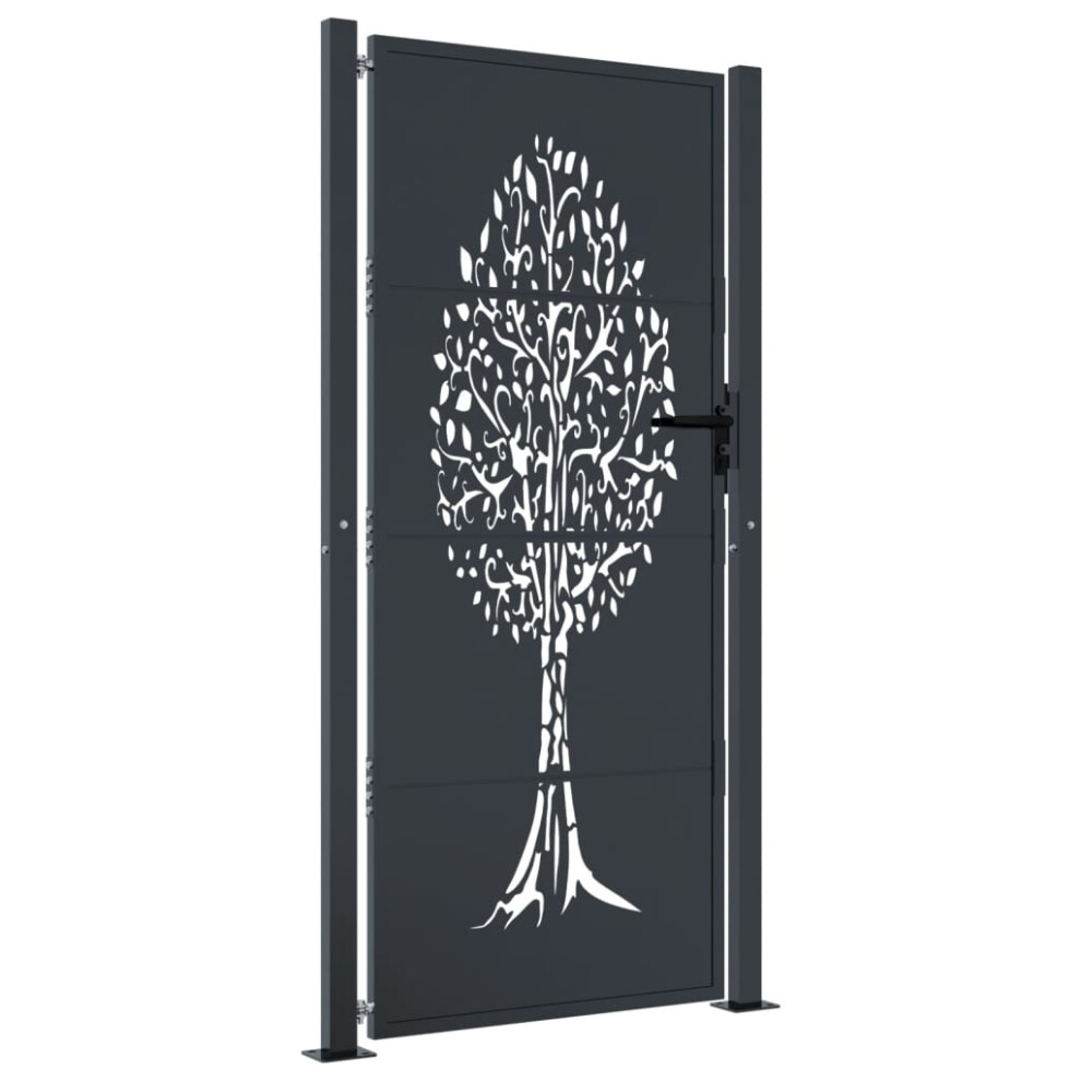 Vidaxl (105 X 205 Cm) Garden Gate Driveway Gate Fence Gate Fence Anthracite Steel Tree Design