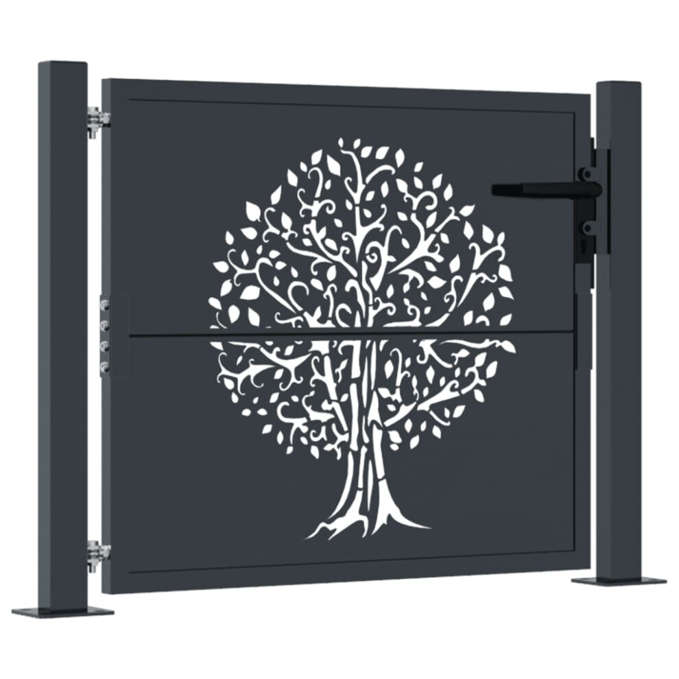 Vidaxl (105 X 105 Cm) Garden Gate Driveway Gate Fence Gate Fence Anthracite Steel Tree Design