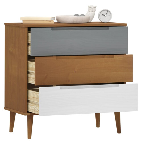 VidaXL (brown) vidaXL Solid Wood Pine Drawer Cabinet MOLDE File Chest Cabinet Multi Colours 2