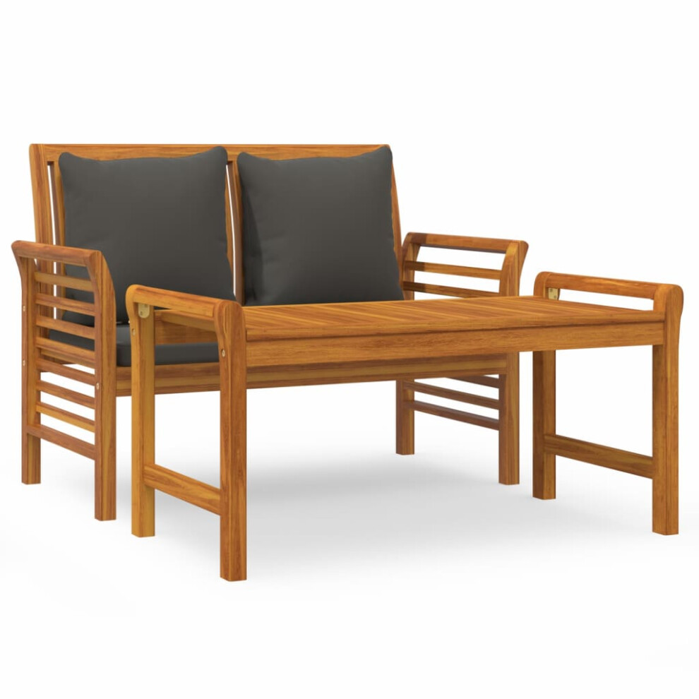 Vidaxl (Dark Grey) Garden Lounge Set 2 Piece With Cushions Sofa Bench Table Solid Wood