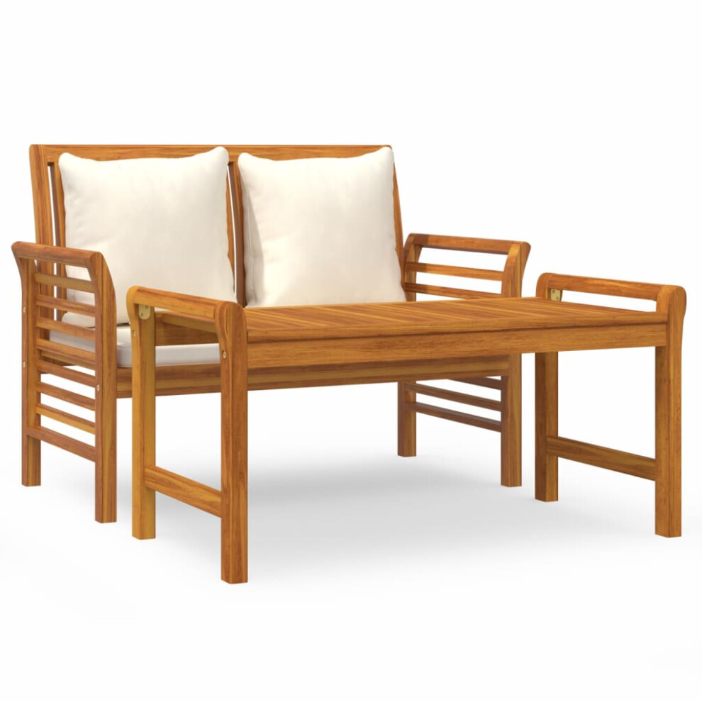 Vidaxl (Cream White) Garden Lounge Set 2 Piece With Cushions Sofa Bench Table Solid Wood