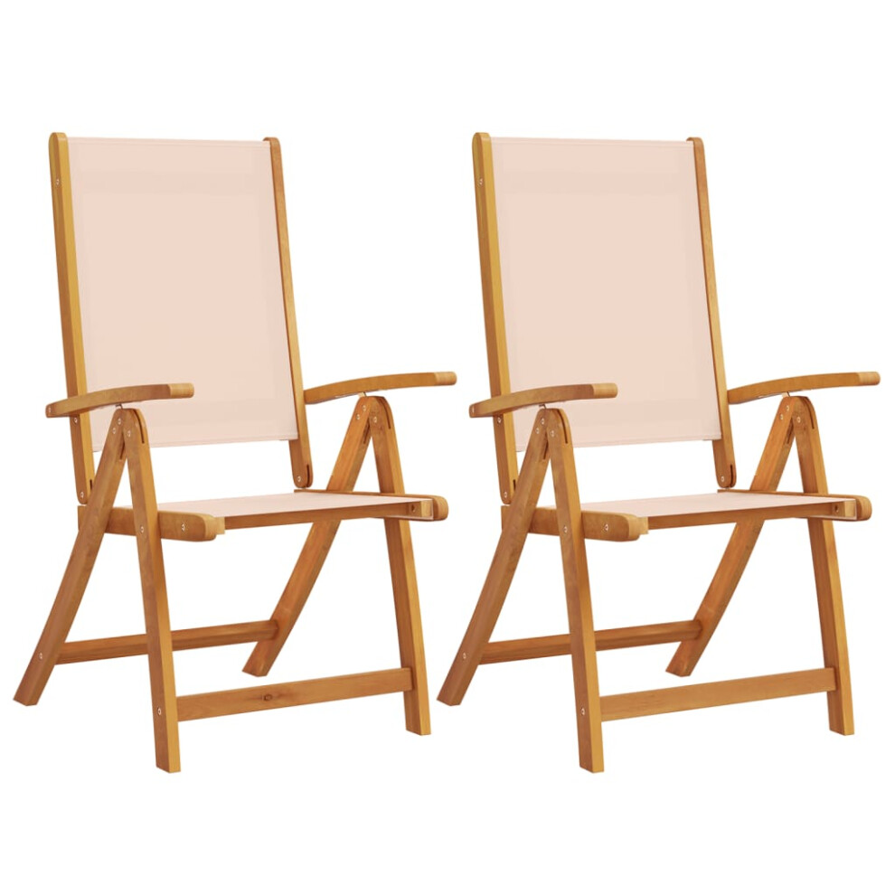 Vidaxl (, 2 Pcs) Folding Garden Chairs Dining Chair Solid Wood Acacia And Textilene Cream