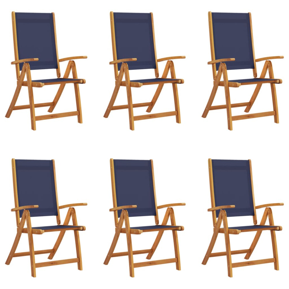 Vidaxl (, 6 Pcs) Folding Garden Chairs Dining Chair Solid Wood Acacia And Textilene Blue