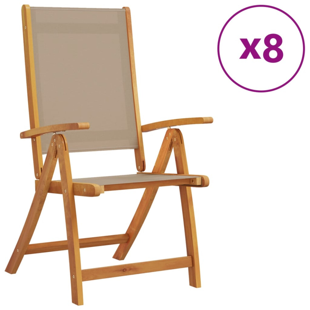 (taupe, 8 pcs) vidaXL Folding Garden Chairs Dining Chair Solid Wood Acacia and Textilene