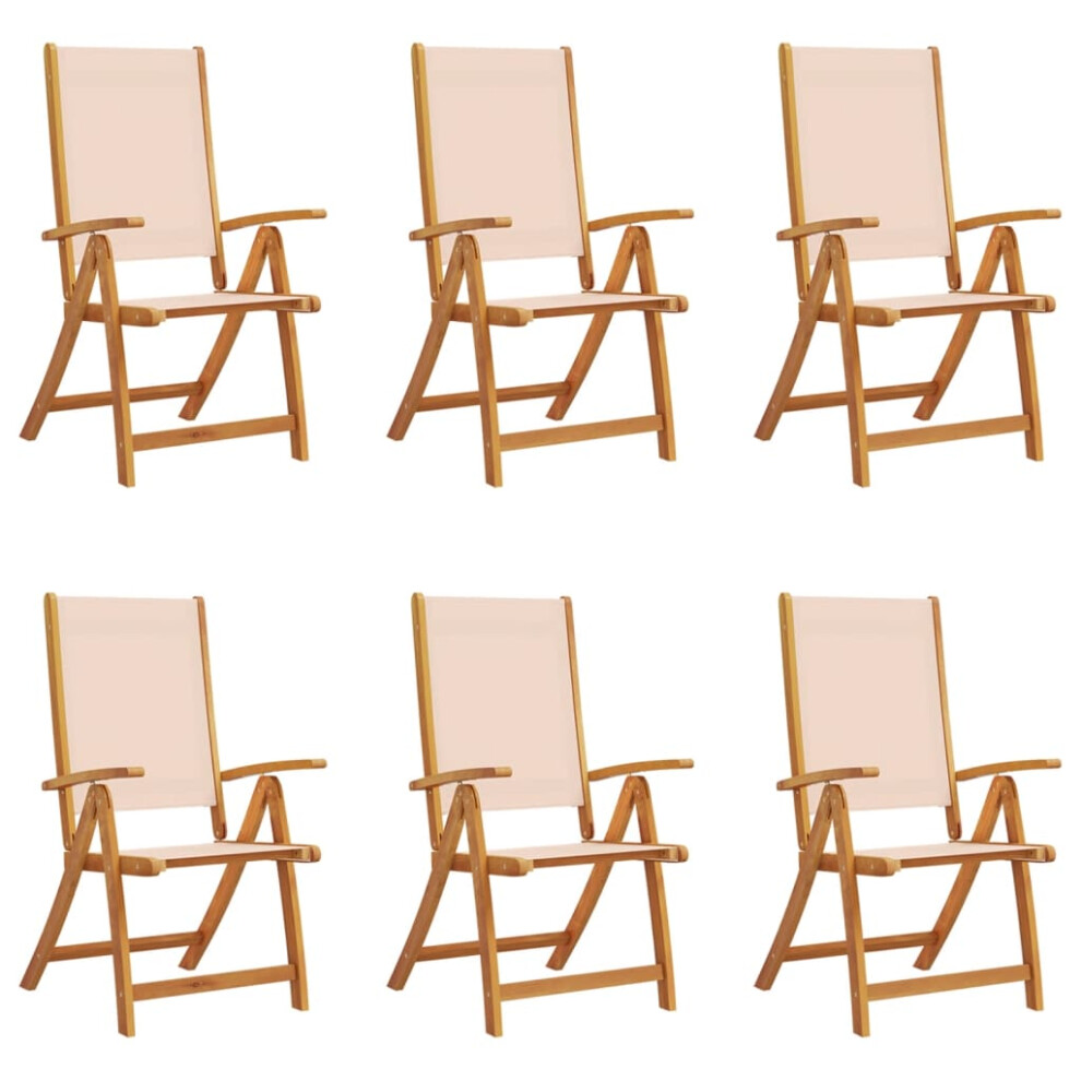 (cream, 6 pcs) vidaXL Folding Garden Chairs Dining Chair Solid Wood Acacia and Textilene