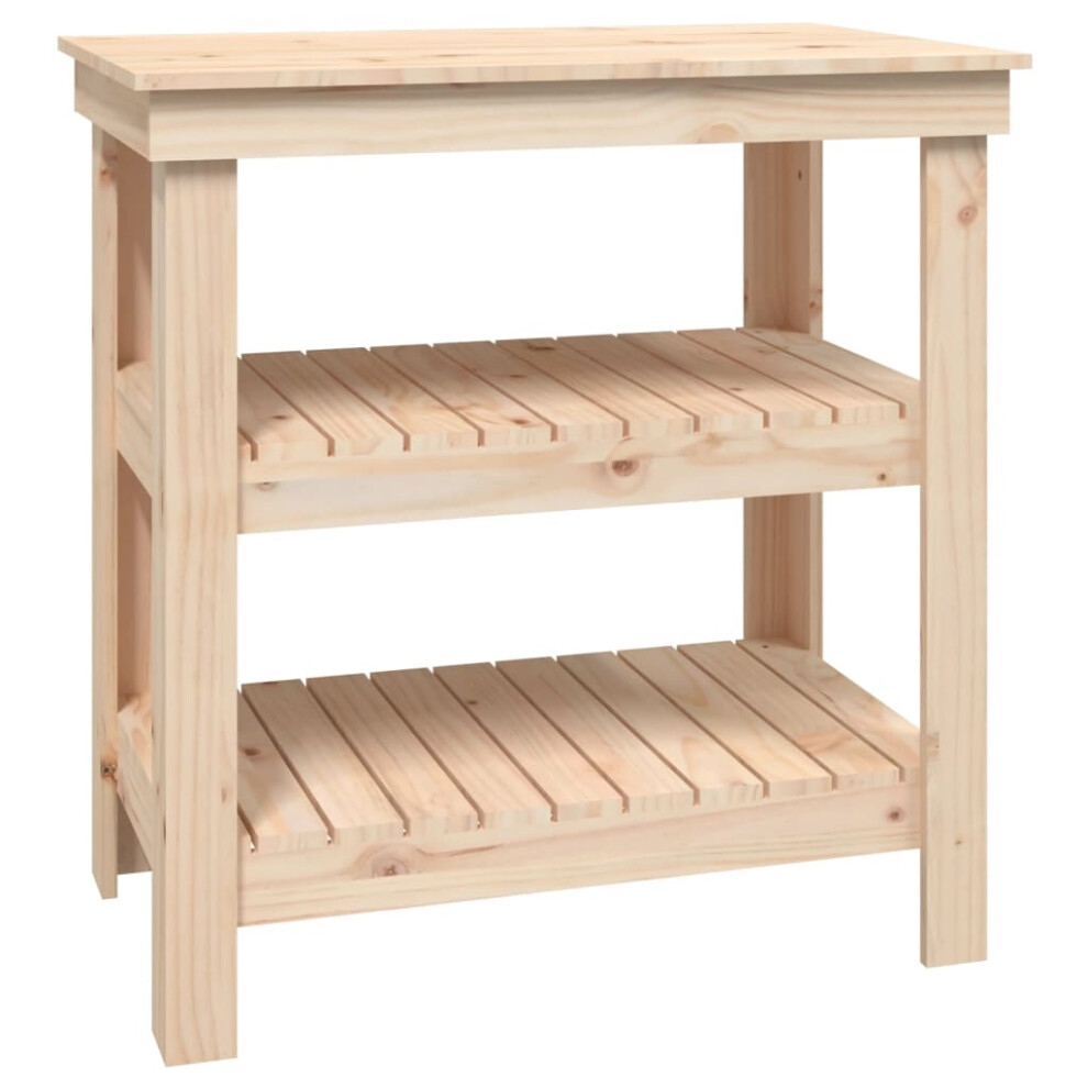 Vidaxl (Natural, 78.5 X 50 X 80 Cm) Work Bench Wooden Garage Working Table Storage Shelf Solid Wood Pine