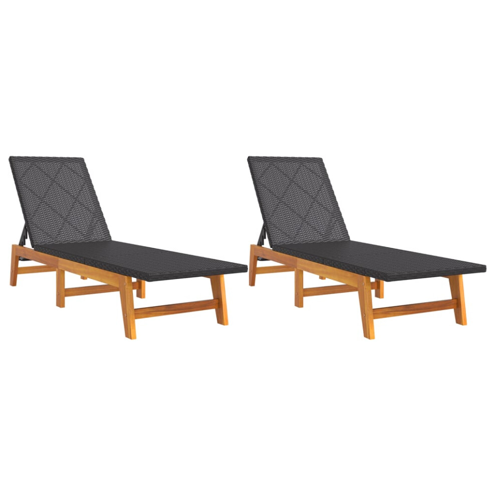 (2x sun lounger) vidaXL Sun Lounger Sunbed Lounge Bed Day Bed Poly Rattan and Solid Acacia