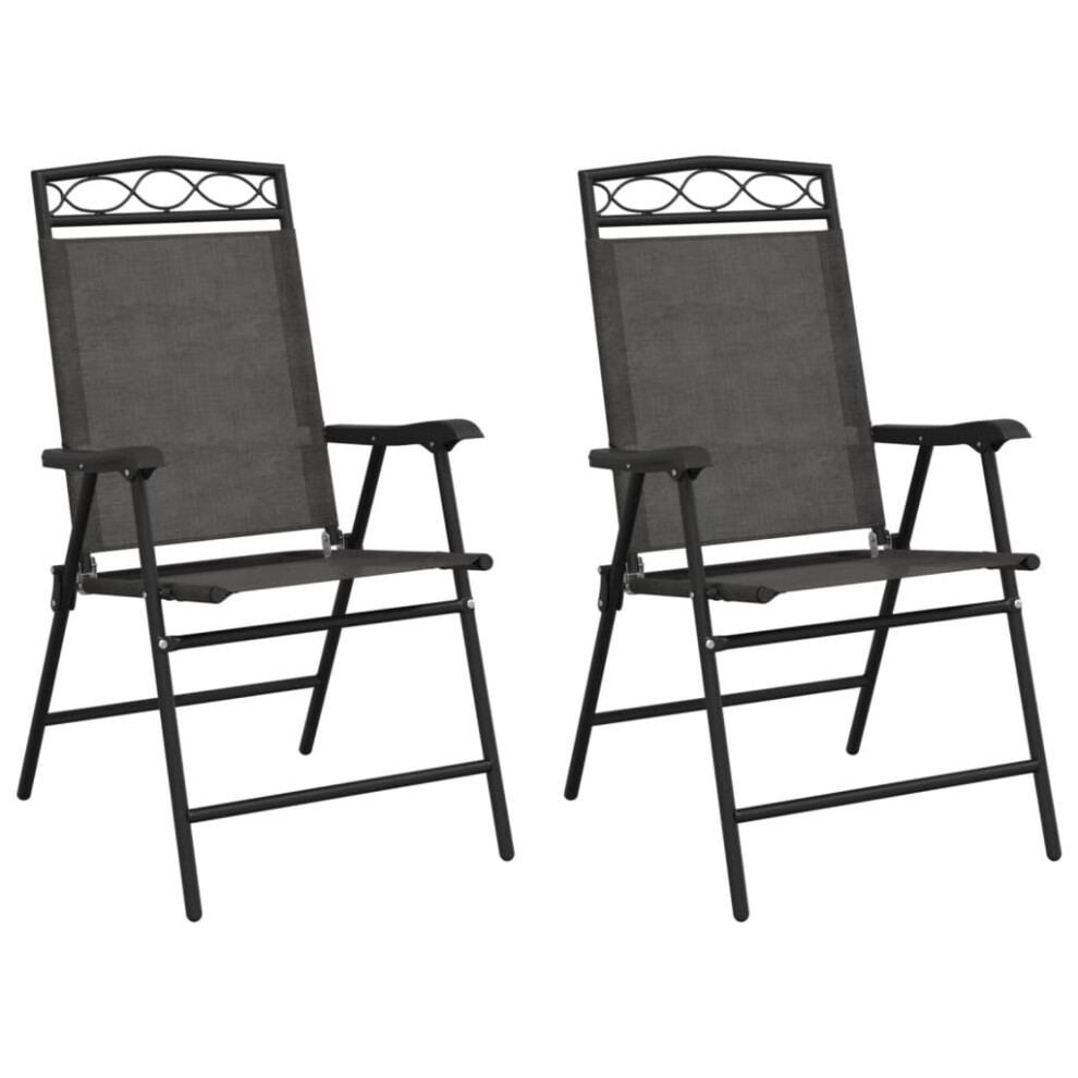 (2 pcs) vidaXL Folding Garden Chairs Outdoor Chair 2 pcs Melange Grey Steel&Textilene