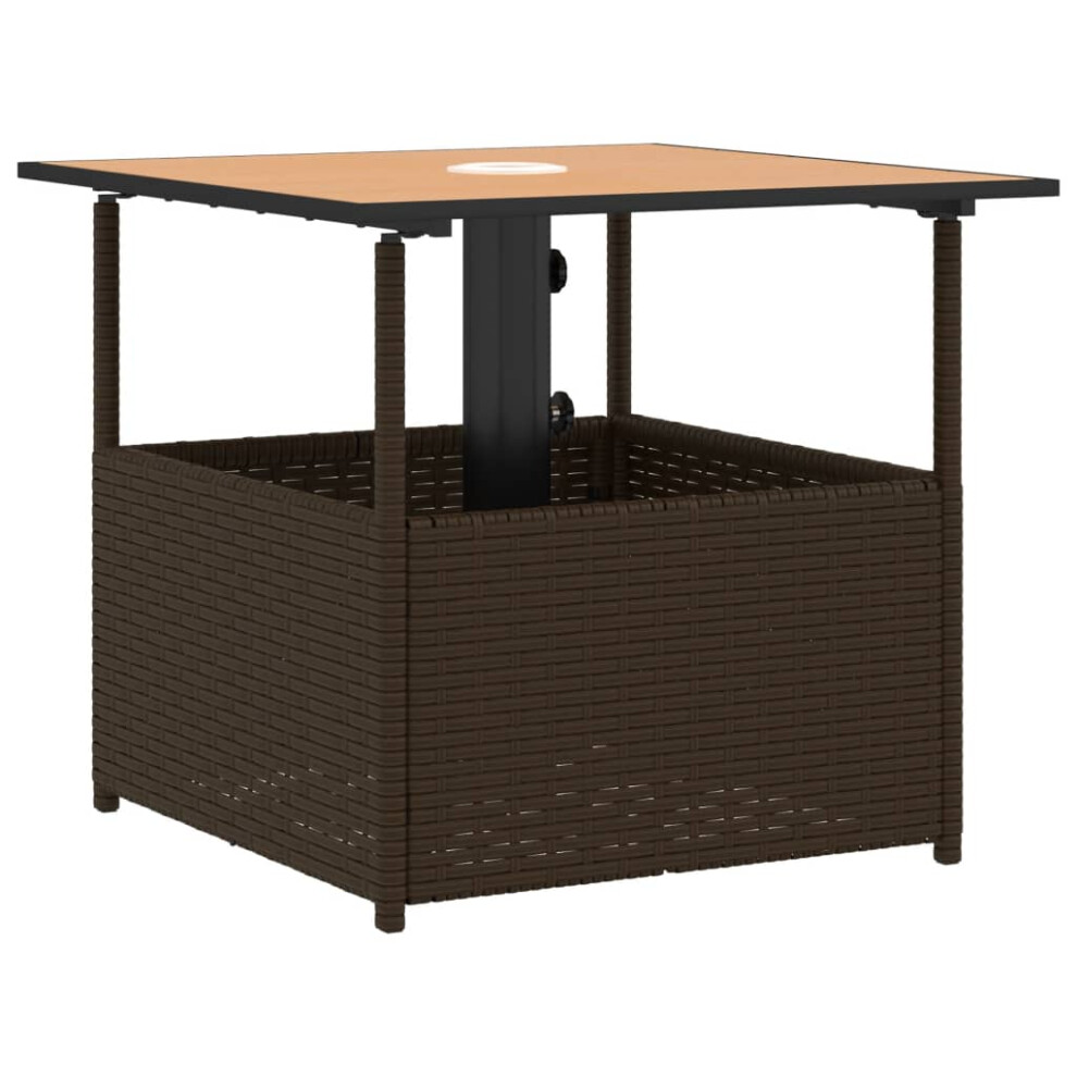 Vidaxl (Brown) Garden Table With Parasol Hole Outdoor Table Side Table Poly Rattan