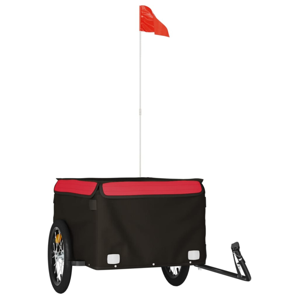 (red, 124 x 62.5 x 52 cm) vidaXL Bike Cargo Trailer Bike Carriage Bicycle Wagon Trailer with Flag Iron