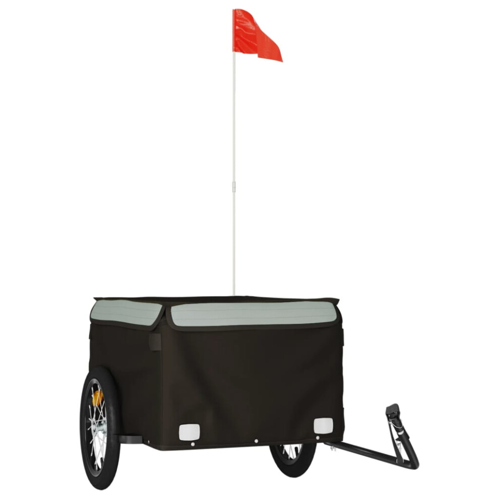 (grey, 124 x 62.5 x 52 cm) vidaXL Bike Cargo Trailer Bike Carriage Bicycle Wagon Trailer with Flag Iron