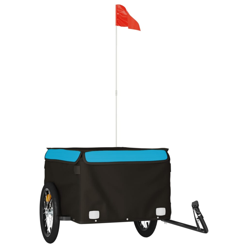 (blue, 124 x 62.5 x 52 cm) vidaXL Bike Cargo Trailer Bike Carriage Bicycle Wagon Trailer with Flag Iron