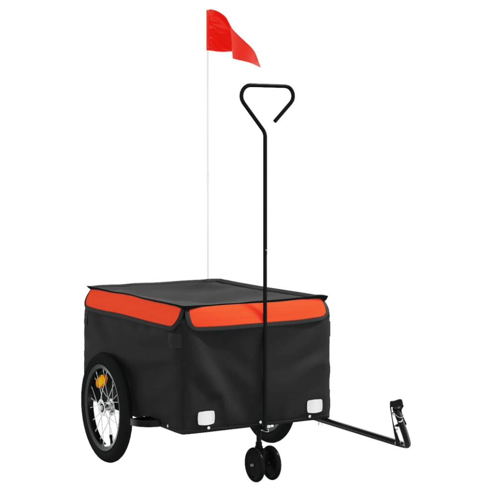 (orange, 62.5 x 124 x 52 cm) vidaXL Bike Cargo Trailer Bike Carriage Bicycle Wagon Trailer with Flag Iron