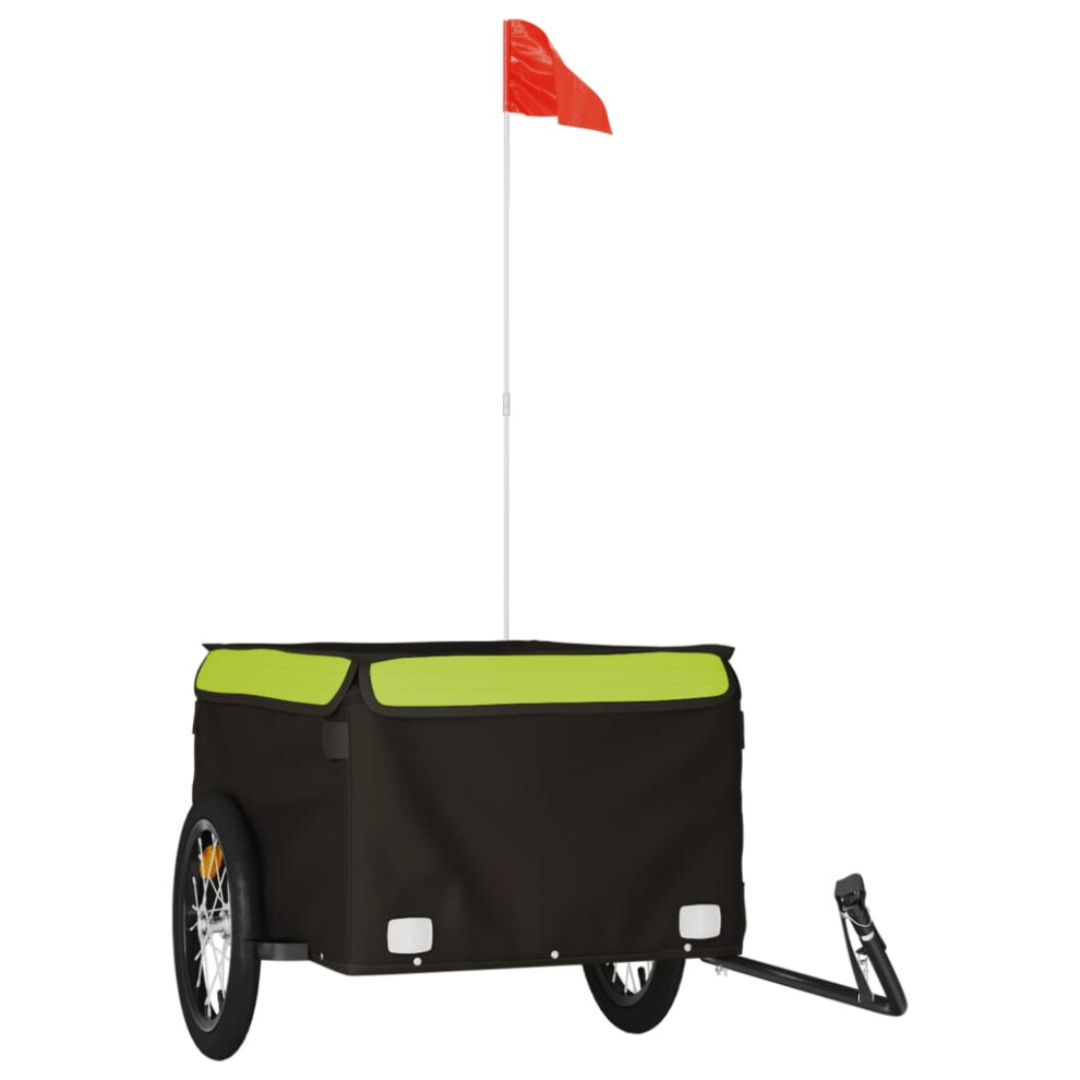 (green, 124 x 62.5 x 52 cm) vidaXL Bike Cargo Trailer Bike Carriage Bicycle Wagon Trailer with Flag Iron