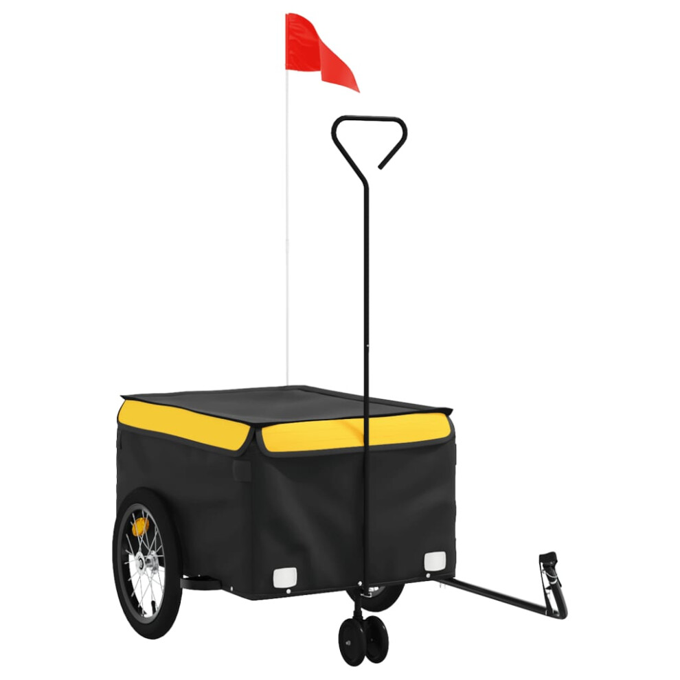 (yellow, 62.5 X 124 X 52 cm) vidaXL Bike Cargo Trailer Bike Carriage Bicycle Wagon Trailer With Flag Iron